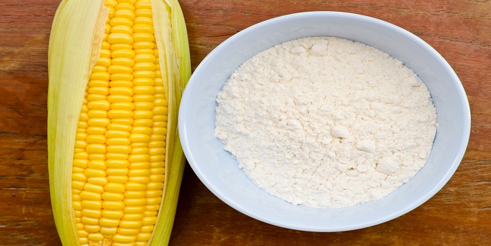 Corn and starch on wood table